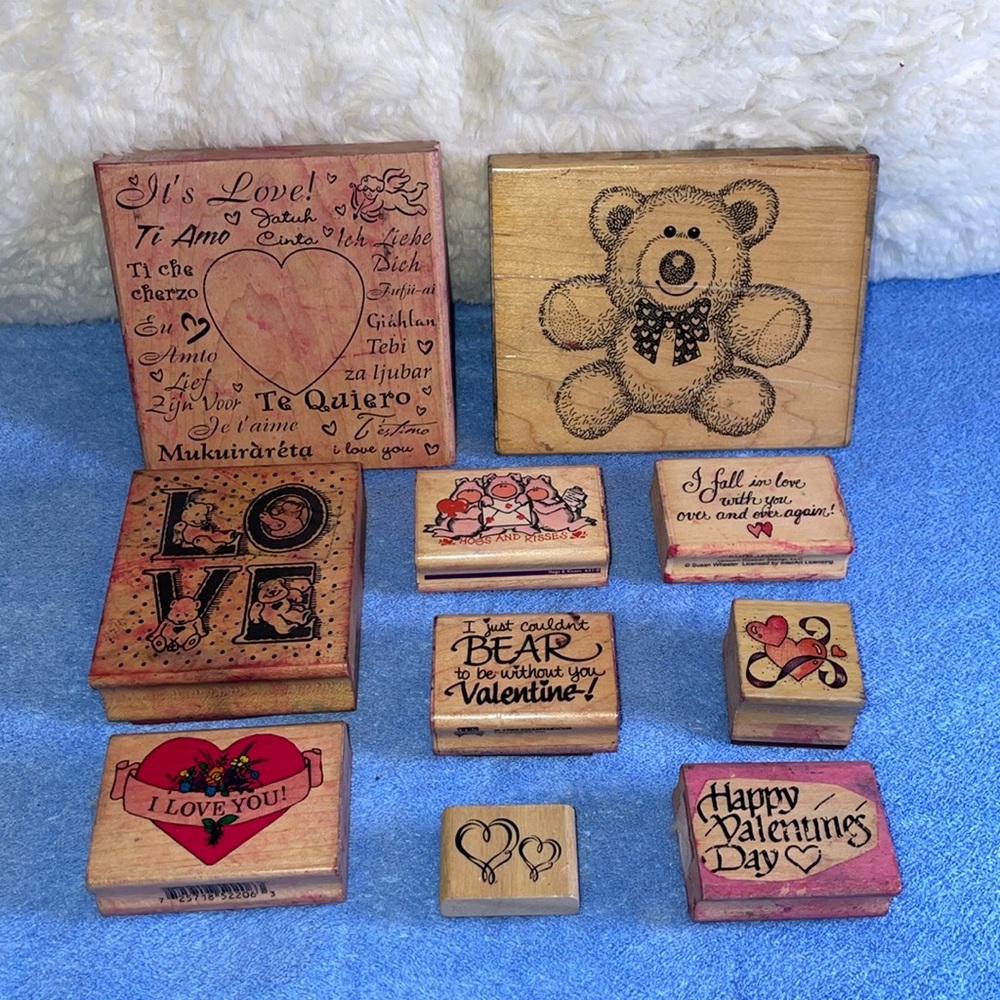 Retired Vintage Valentine Day Mounted Rubber Stamos.  Qty. 10.